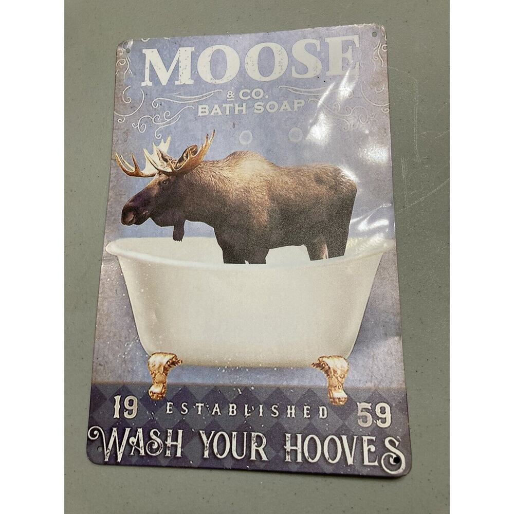 Rustic Country " Moose & CO. Bath Soap Wash Your Hooves " Funny Metal Wall Sign